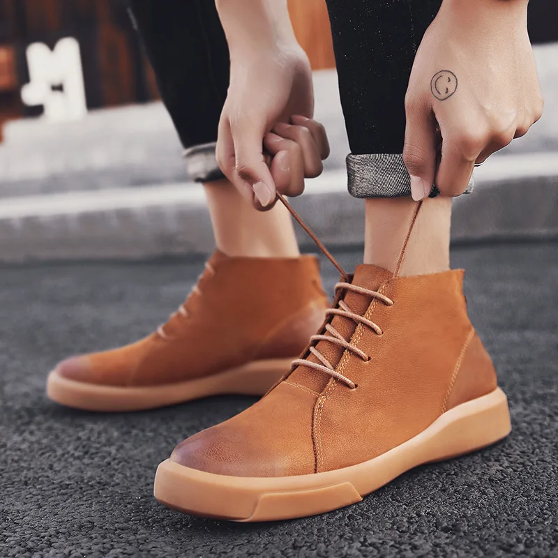 

Men Martin Boots Genuine Leather Retro Man Winter Boots Lace-up Male Desert Boots Ankle Boots Men Shoes Black Plus Size 47