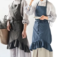 retro cotton linen cooking kitchen aprons pleated skirt bibs for woman chef hotel waiter flower shop smock hairdresser bib apron