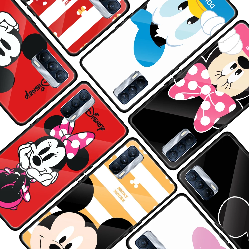 

Cute couple Disney Mickey for OPPO Realme 7i 7 6 5 Pro C3 XT A9 2020 A52 Find X2Lite Luxury Tempered Glass Phone Case Cover