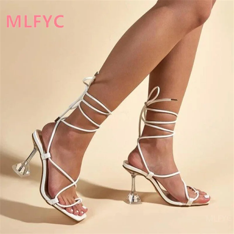 

Large size high-heeled strap sandals female 2022 summer new style crystal stiletto square toe open-toe fashion sandals heels