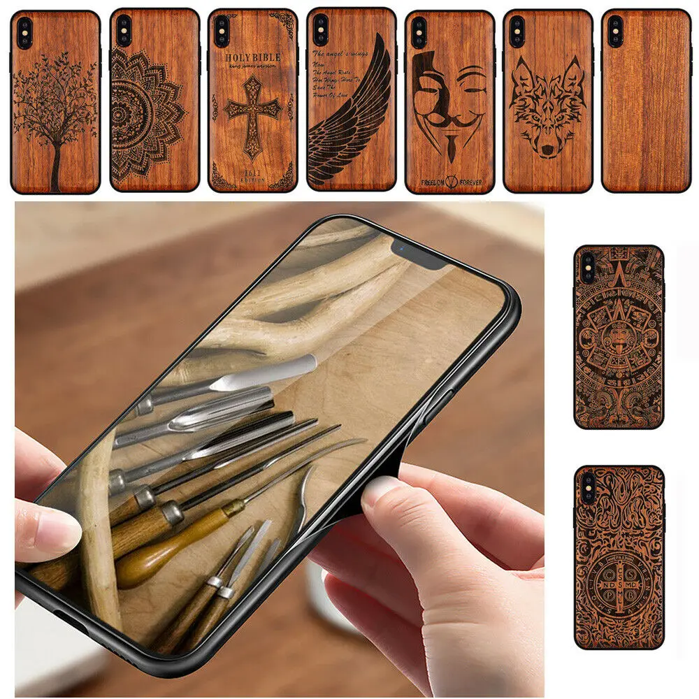 Защитный чехол LYBALL из мягкого ТПУ с резьбой по дереву для iPhone 6 6S Plus 7 8 X XR XS MAX 11 Pro |