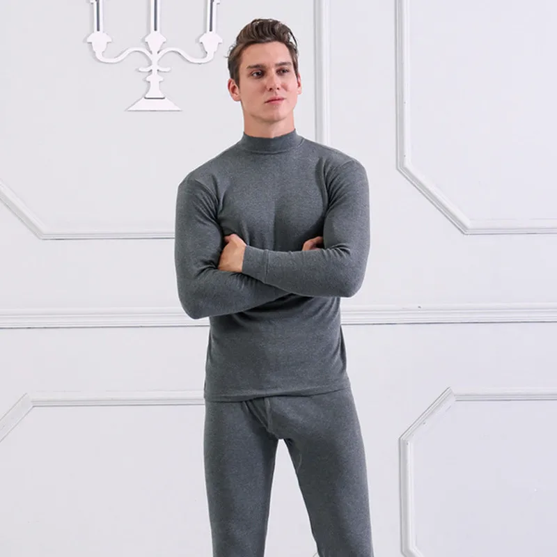 

New Winter Warm Cotton Long Johns For Men Thermal Underwear Sets Turtleneck Undershirt Top Bottom Pants Male Sleep Wear