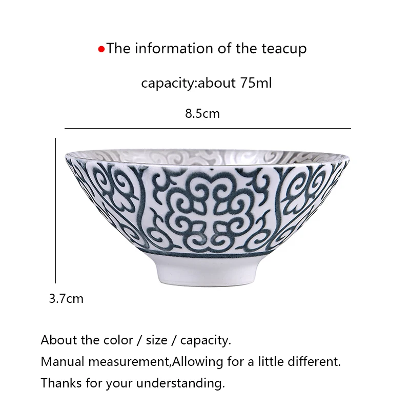 75ml Tea Cup Ceramic Bowl Vintage 999 Silver Porcelain Teacup Small Puer Bowls Teaware Drinkware Container Decoration | Дом и сад