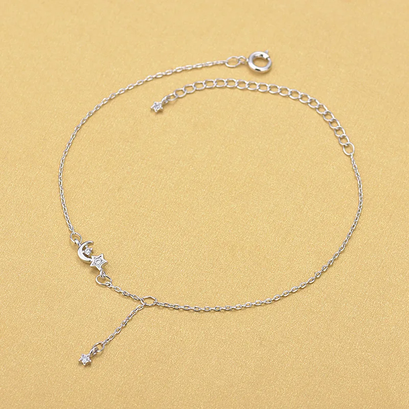 Solid Silver Anklets 925 Fashion Chain Moon Star Anklet for Foot Barefoot Leg Jewelry Gifts | Украшения и аксессуары