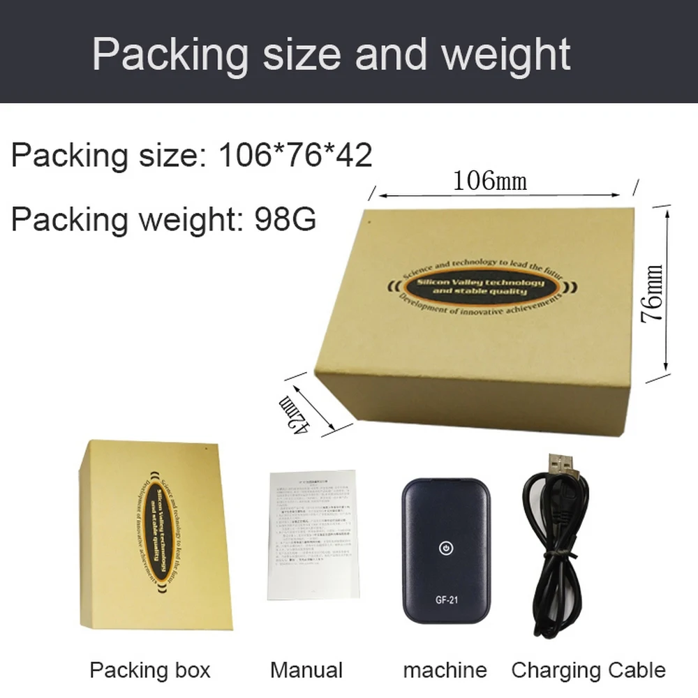 

GPS Real-time Driving Tracker Anti-lost GF21 Mini Device Voice Control Recording HD Microphone WIFI + LBS + GPS Pos Locator
