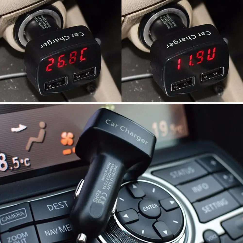 4 в 1 двойной USB Автомобильное быстрое зарядное устройство DC 5 В 3.1A Универсальное напряжение/температура/измеритель тока адаптер тестера цифровой светодиодный дисплей r20