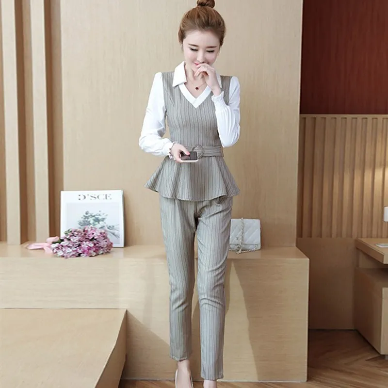 Деловой костюм для женщин футболка и брюки облегающие весенние штаны из двух