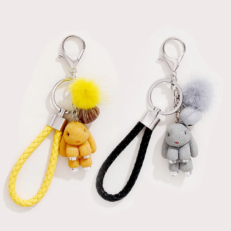 2020 новый полимерный брелок милый кролик шапка Медведь Форма кожаный ремешок
