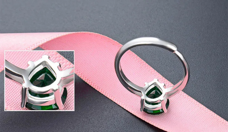 Jellystory Classic 925 Sterling Silver Open Rings Water Drop Shaped Emerald Gemstones for Women Fine Jewelry Wedding Party Gifts
