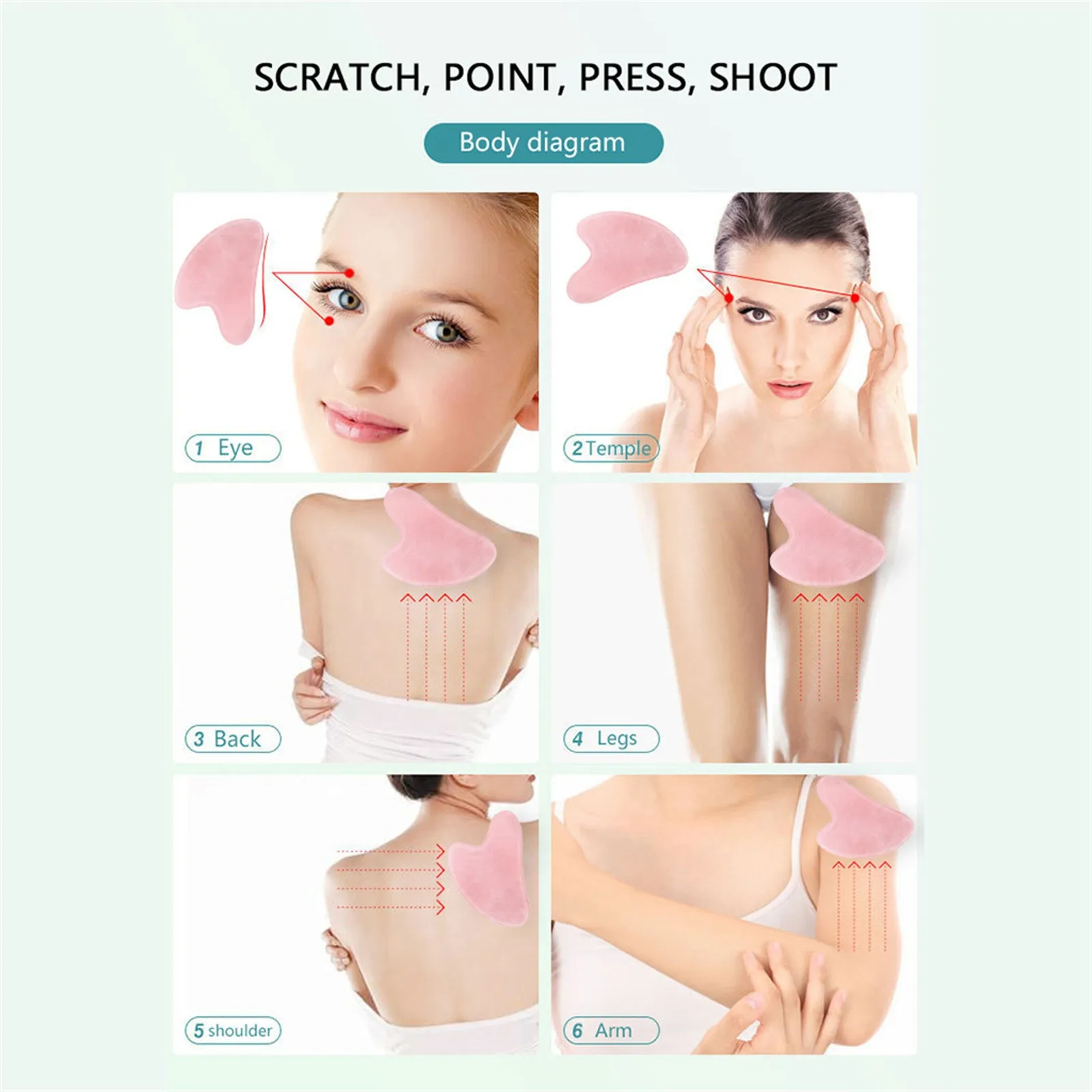 

Natural Rose Quartz Stone Guasha Facial Face Neck Body Gua Sha Board Massager For Face Neck Skin Lifting Wrinkle Remover Beauty