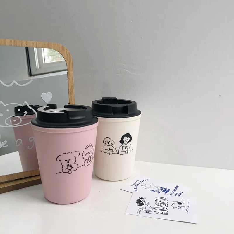 Милые пластмассовые чашки для воды Корейская простая Удобная кружка кофейная чашка двойные антиобжигающие