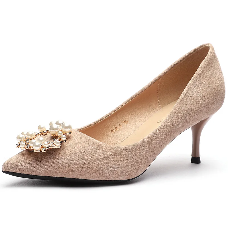 

2021 Fine Heeled Shoes Pointed Pumps Sandals Ladies Slip On Shallow Mouth Lace-Up Latest Stiletto Toe 3cm Branded Bridal African