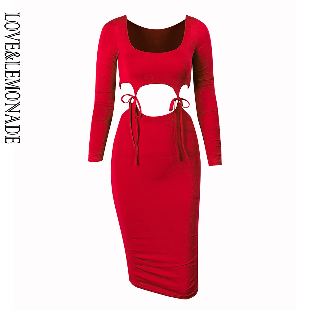 LOVE&ampLEMONADE Сексуальное платье с круглым вырезом темно-красное из двух частей