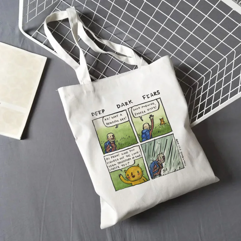 Horror Comics &quotdeep Dark Fear&quot Printed Shoulder Canvas Bags Harajuku vintage Women Wallet Fun Casual new Ulzzang shopping bag | Багаж и