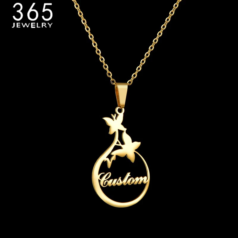 

New Fashion Butterfly Collares Pendant Customized Name Collares Namplate Necklace Stainless Steel Personalized Jewelry Gift