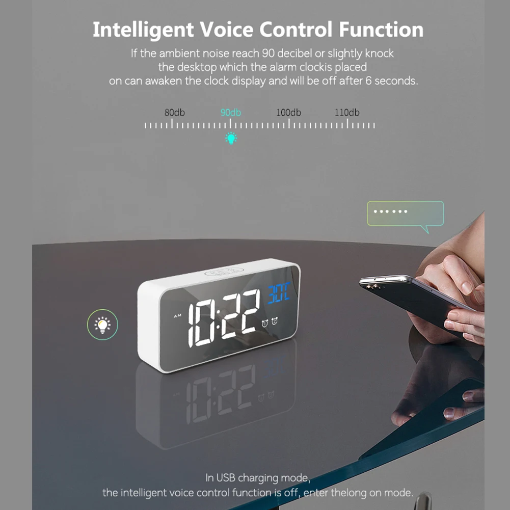 Цифровой будильник светодиодный дисплей температуры портативный зеркальный