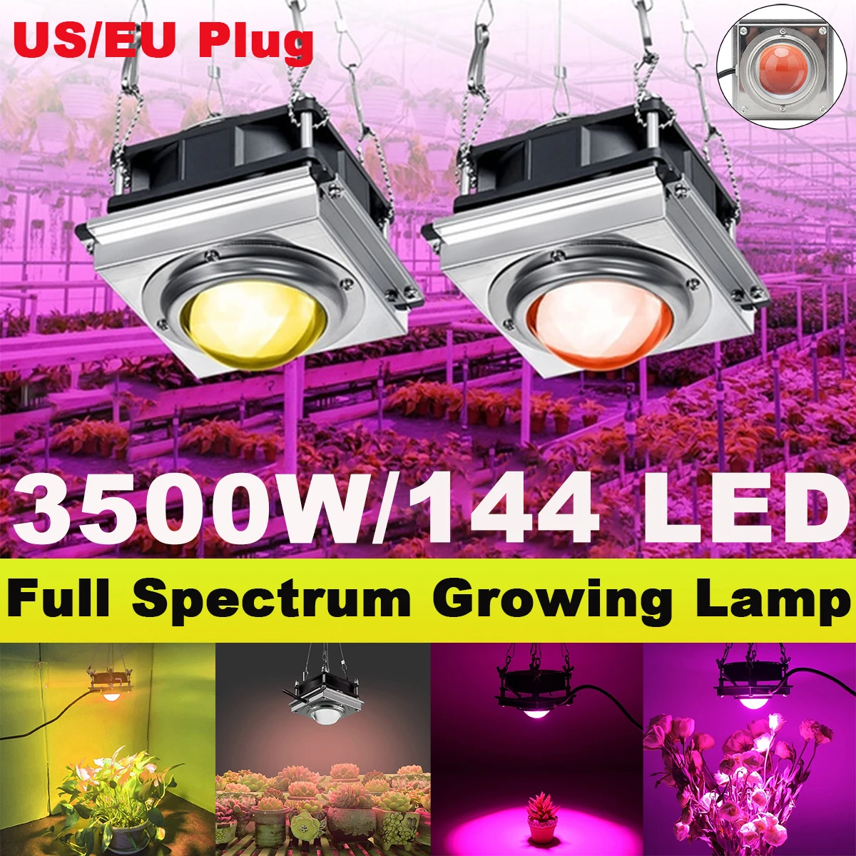 

3500W Full Spectrum LED Grow Light for Greenhouse Hydroponic Plant Veg with Cooling Stronger Heat Dissipation & Hanging Rope