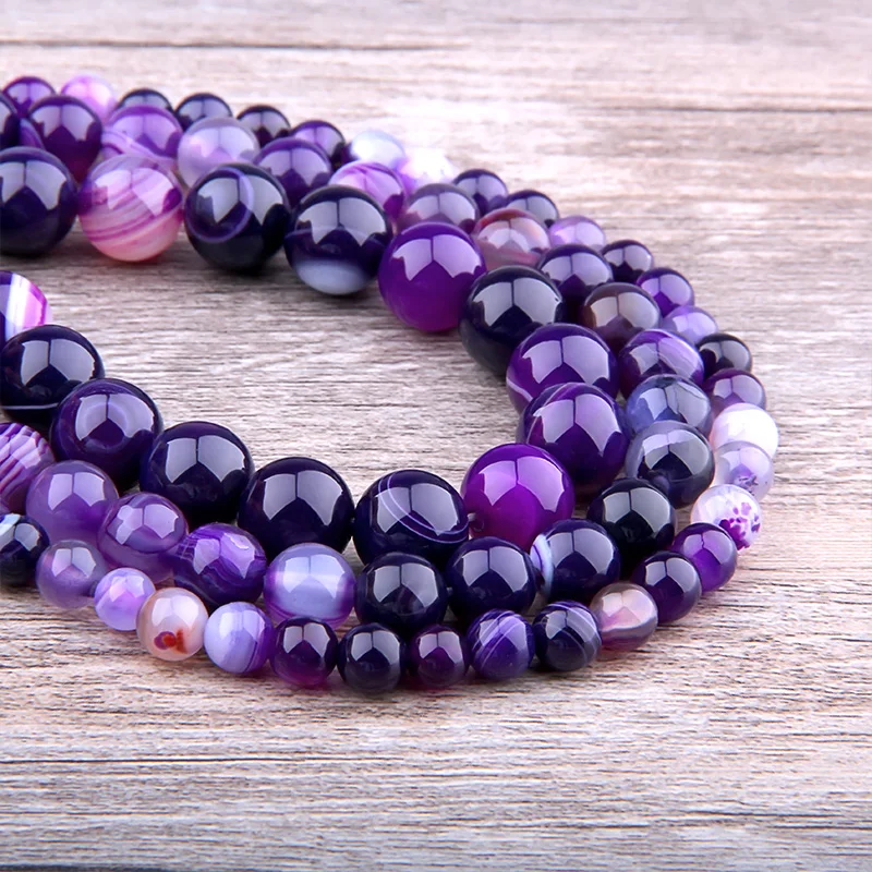 Белые Агаты бусины из натурального камня Гладкие Круглые свободные в полоску для