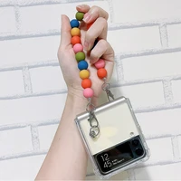 for samsung galaxy z flip 5g 4g 3 flip3 diy fashion cute portable colorful beads bracelet hand chain clear shockproof case cover