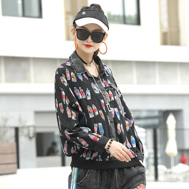 Женская Джинсовая блузка в стиле пэчворк Max LuLu черная винтажная Свободная