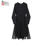 Платье женское ТРАПЕЦИЕВИДНОЕ с круглым вырезом, однотонное черное платье с длинным рукавом и лентами, с застежкой-молнией сзади, модель 6819 года
