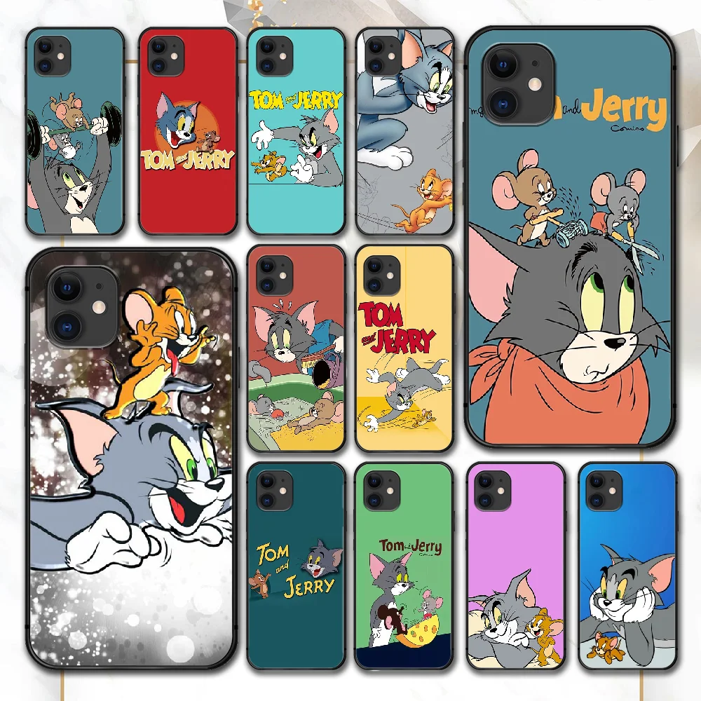 

Cartoon Cat Tom Mouse Jerry Phone Case For IPhone 4 4s 5 5S SE 5C 6 6S 7 8 Plus X XS XR 11 12 Mini Pro Max 2020 black Bumper