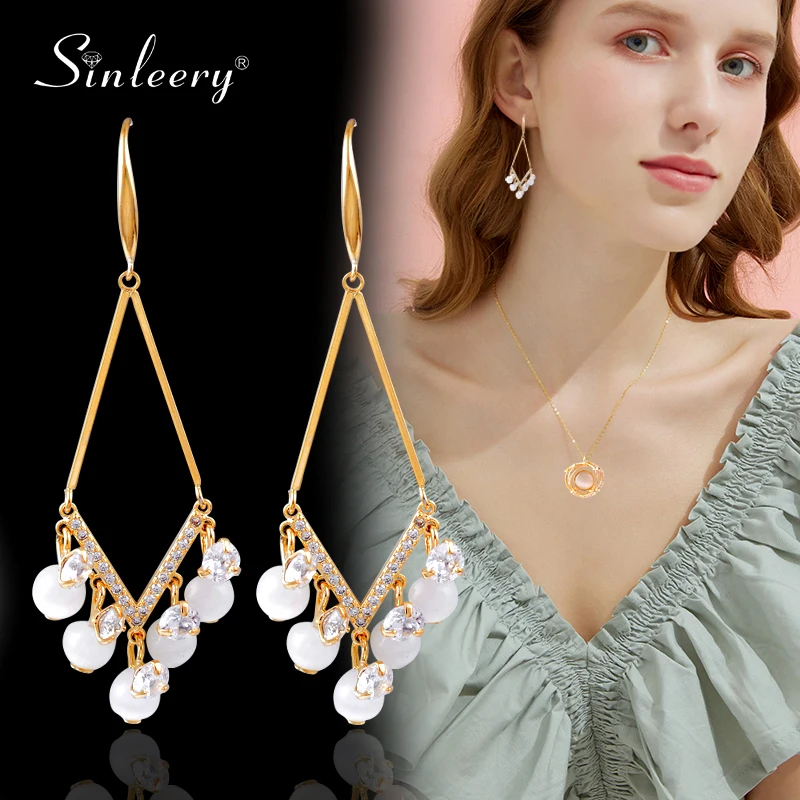 Серьги подвески SINLEERY с белыми опалами женские висячие ювелирные украшения