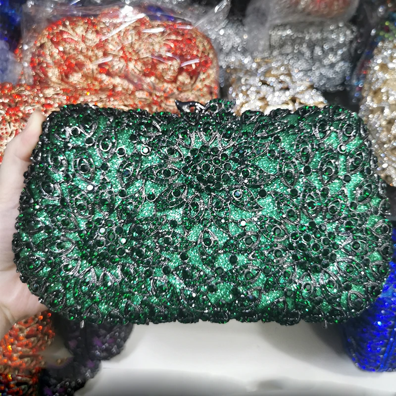 

Crystal Evening Clutches Bag Green Color Diamond Party Prom Handbags Elegant High Quality Women Dinner Banquet Phone Clutch
