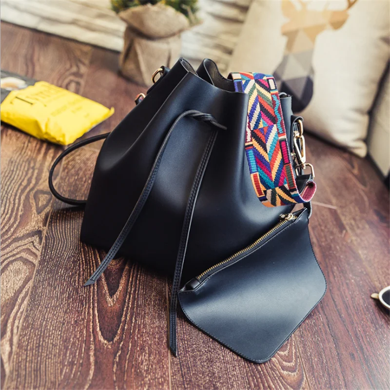 

New Tide Fashion Female Bucket Bag With Drawstring Ribbon Portable with Single Shoulder Strap Cross-body Bag wholesale