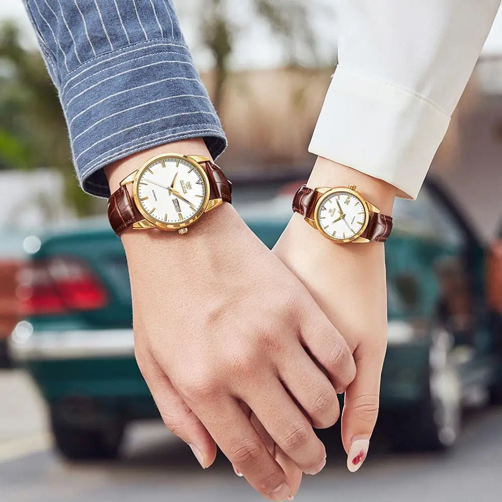 OLEVS Couple Automatic Mechanical Watch for Men Women Pair Matching His & Hers Watches Wristwatch Date Valentine's Gifts Set