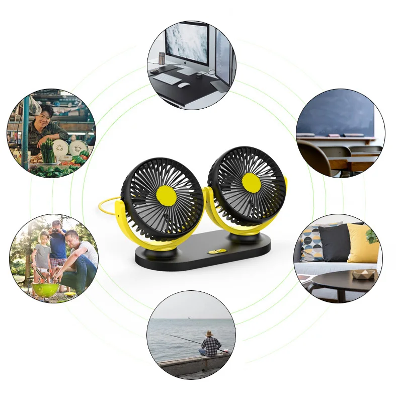 

12V 24V Portable Mini Car Fan 3 gears 360 Degree All-Round Adjustable Auto Air Cooling Dual Head Fan Car Interior Accessories