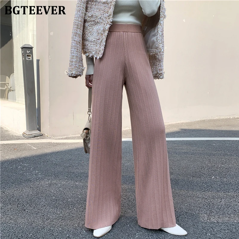 BGTEEVER винтажный полосатый женский свитер штаны высокая талия широкие вязанные