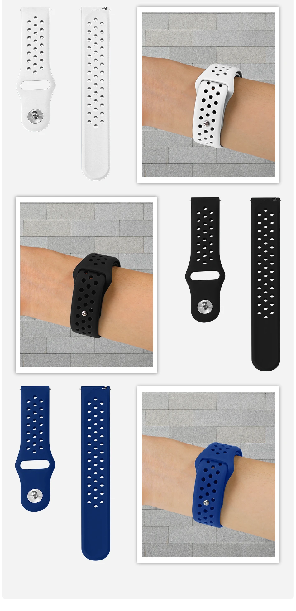 BOORUI Amazfit Bip ремешок спортивный дышащий силикон 20 мм ремешок для Xiaomi Huami Amazfit Bip BIT Lite Youth Smart Watch