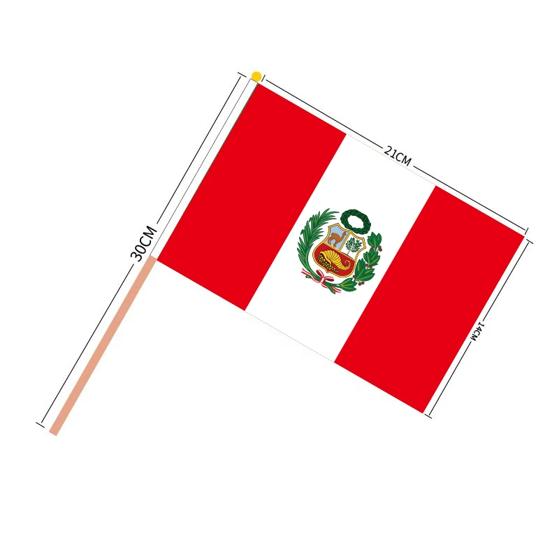 

aerlxemrbrae custom hand flag 100 PCS/ lot world flags printed 14 * 21cm peru hand wave flags with plastic pole