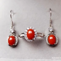 kjjeaxcmy fine jewelry 925 sterling silver inlaid natural red coral ring earring set popular supports test
