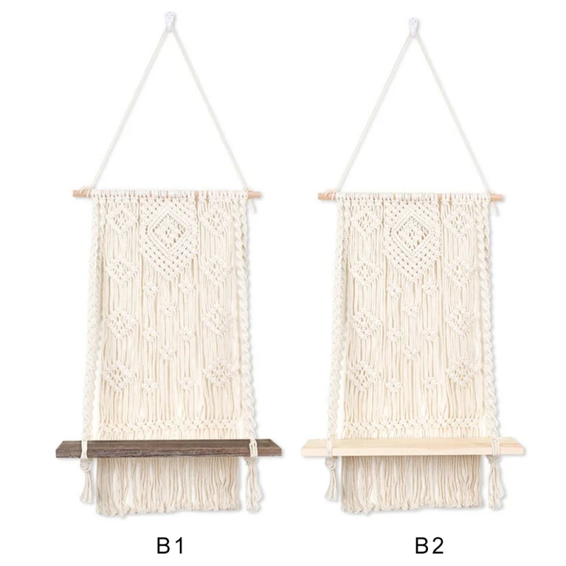

Boho Cotton Rope Woven Tapestry Floating Shelf Wall Hanging Plants Holder Display Rack Home Wall Decorations