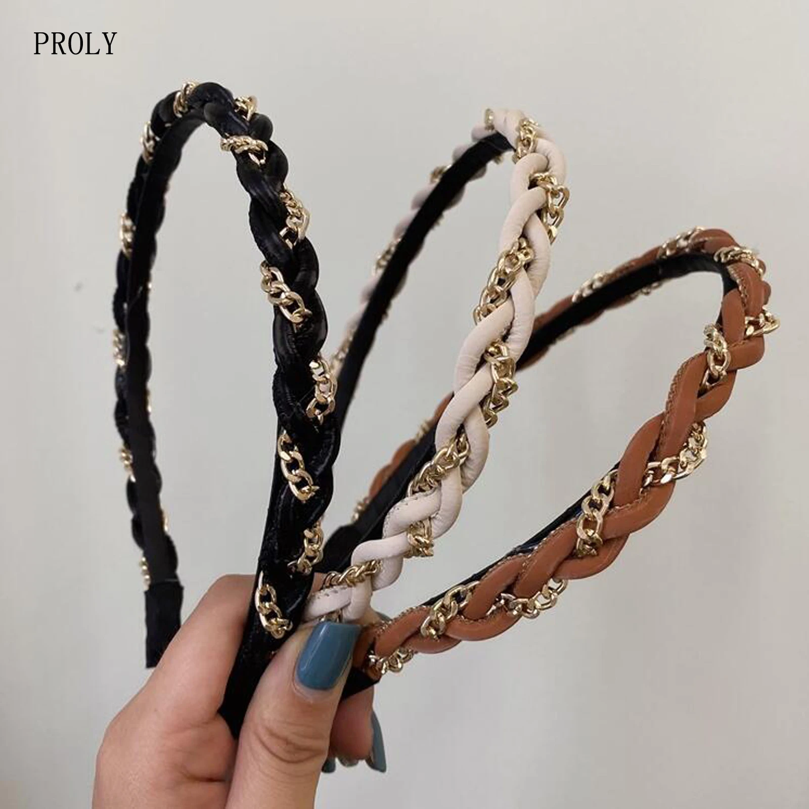 

PROLY New Fashion Women Headwear Shining Alloy Chain Headband Girls Winding Solid Color Light Braid Hairband Hair Accessories