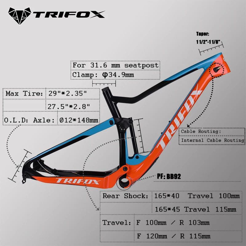 TRIFOX полная подвеска рама для горного велосипеда 29er 27,5 er MTB карбоновая рама suspenion карбоновая рама T800 Boost 148*12 велосипедная Рама