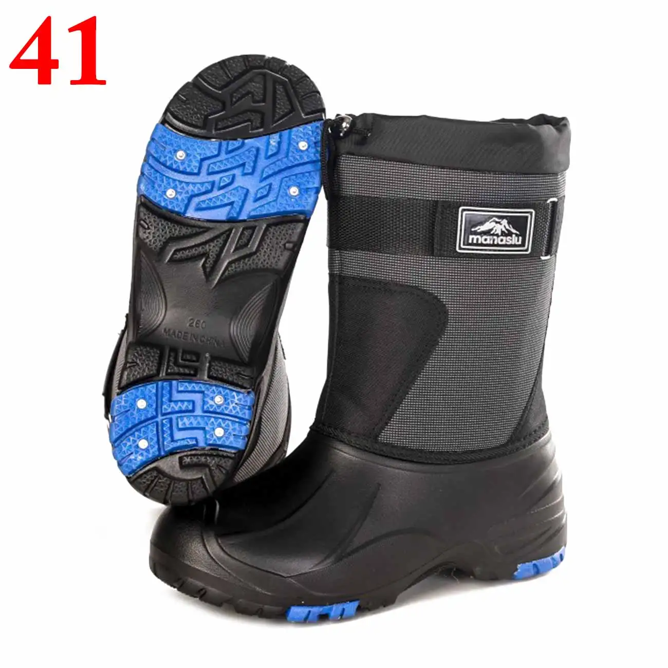 

1Pair Ice Cleats Fishing Shoes with Steel Spikes Anti Slip Snow Boots Shoes for Hiking Fishing Walking Climbing Mountaineering