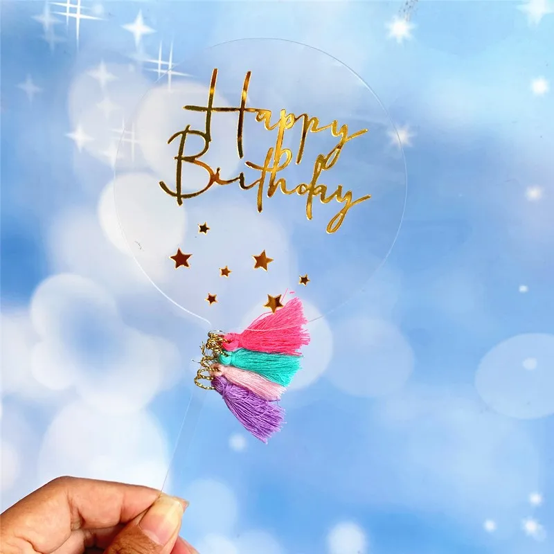 

New INS Happy Birthday Acrylic Cake Topper Gold Stars Ribbon Cake Topper For Gilrs Birthday Party Cake Decorations Baby Shower