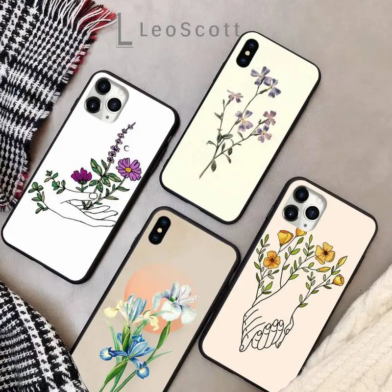 

Aesthetic Flower Art color paint Phone Case for iPhone 11 12 pro XS MAX 8 7 6 6S Plus X 5S SE 2020 XR Soft silicone