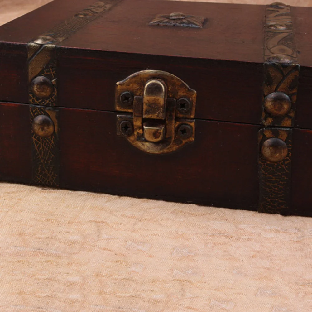 Retro Design Wooden Lock Catch Jewelry Gift Storage Box Container Sundries Organizer Large Capacity Jewelry Storage Case