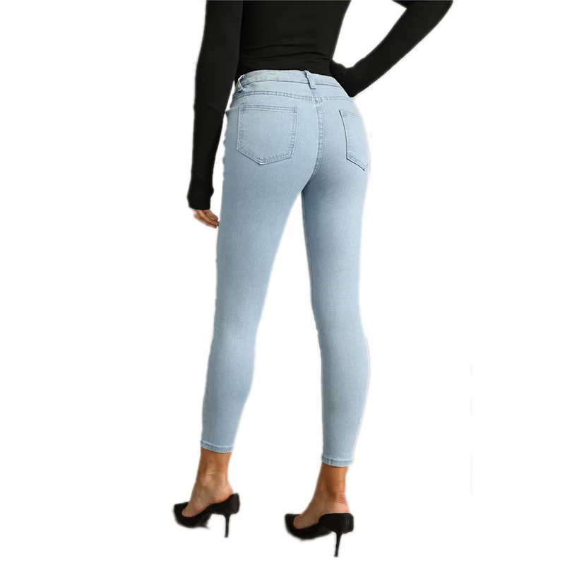 Джинсы-карандаш женские с завышенной талией облегающие синие джинсы-бойфренды