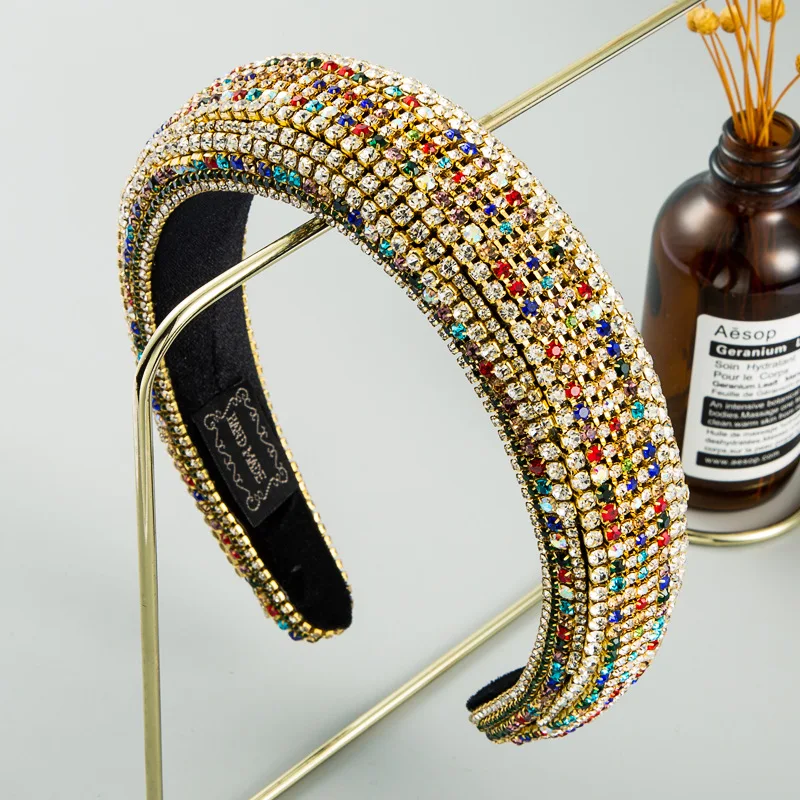 

2020 Fashion Baroque Style Color Rhinestone Sponge Headband Women Luxury Full Rhinestone Heavy Industry Headband