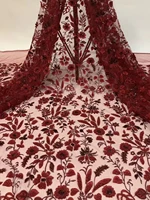 2021 High Quality French Nigeria Sequined Mesh Lace Fabric African Gauze Mesh Lace Fabric Party Dress D38181