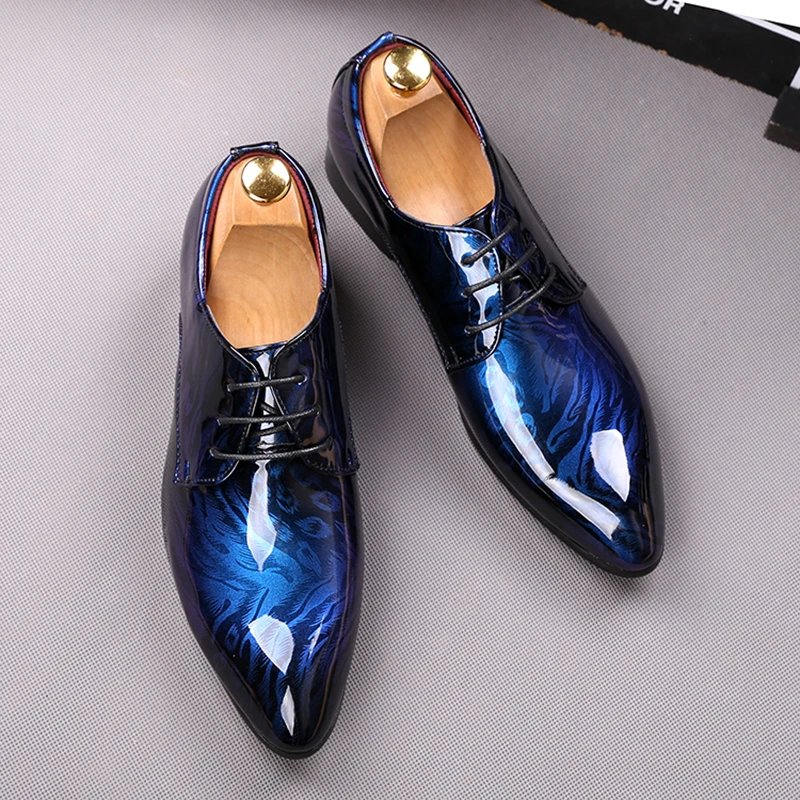 

mens fashion party nightclub wear patent leather shoes pointed toe designer shoe youth gentleman breathable footwear chaussure