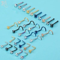 zs 3 shape 10 pcslot stainless steel nose stud 23mm round cz crystal nose ring piercings colorful 20g nostril piercing jewelry