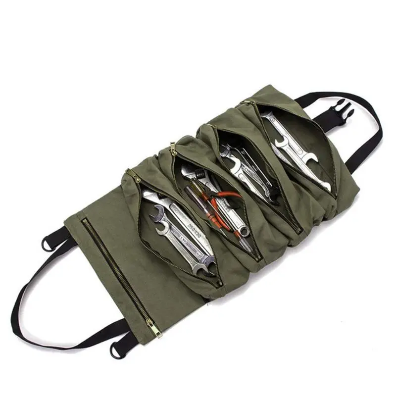 Army Green Холщовый инструмент рулон гаечный ключ сумка для инструментов для автомобиля висячий инструмент на молнии переносная сумка 83XA - Цвет: Army Green