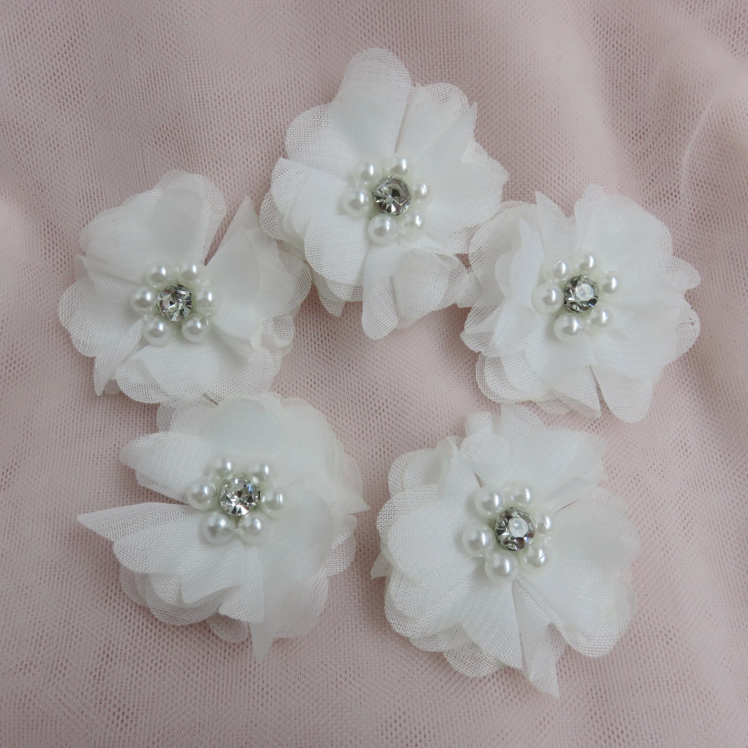 

20pieces/lot off white 3D chiffon flower with beads patch Boutique Applique for wedding dress Accessory, Garment, Home Decor