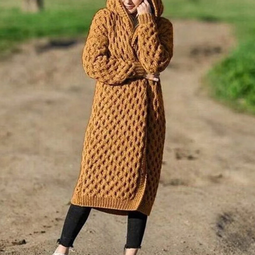 Women Knitted Cardigan Winter Thick Warm Hooded Long Female Sleeve Vintage Sweater Outerwear Plus Size 5xl Coats |